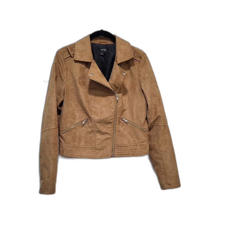 Moto Style Faux Suede Jacket - Size Medium